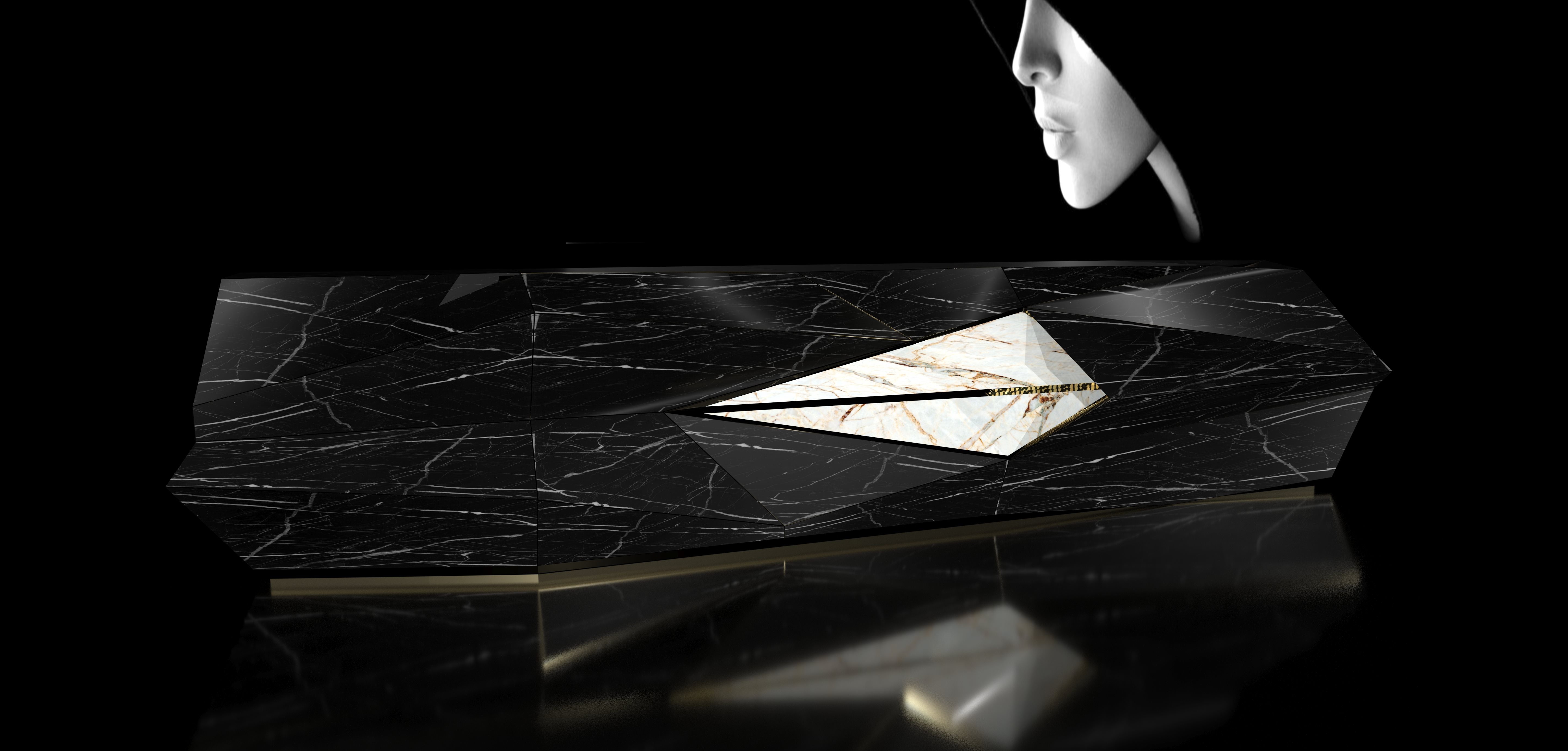 Reception desk nero marquinia & roma imperiale stone