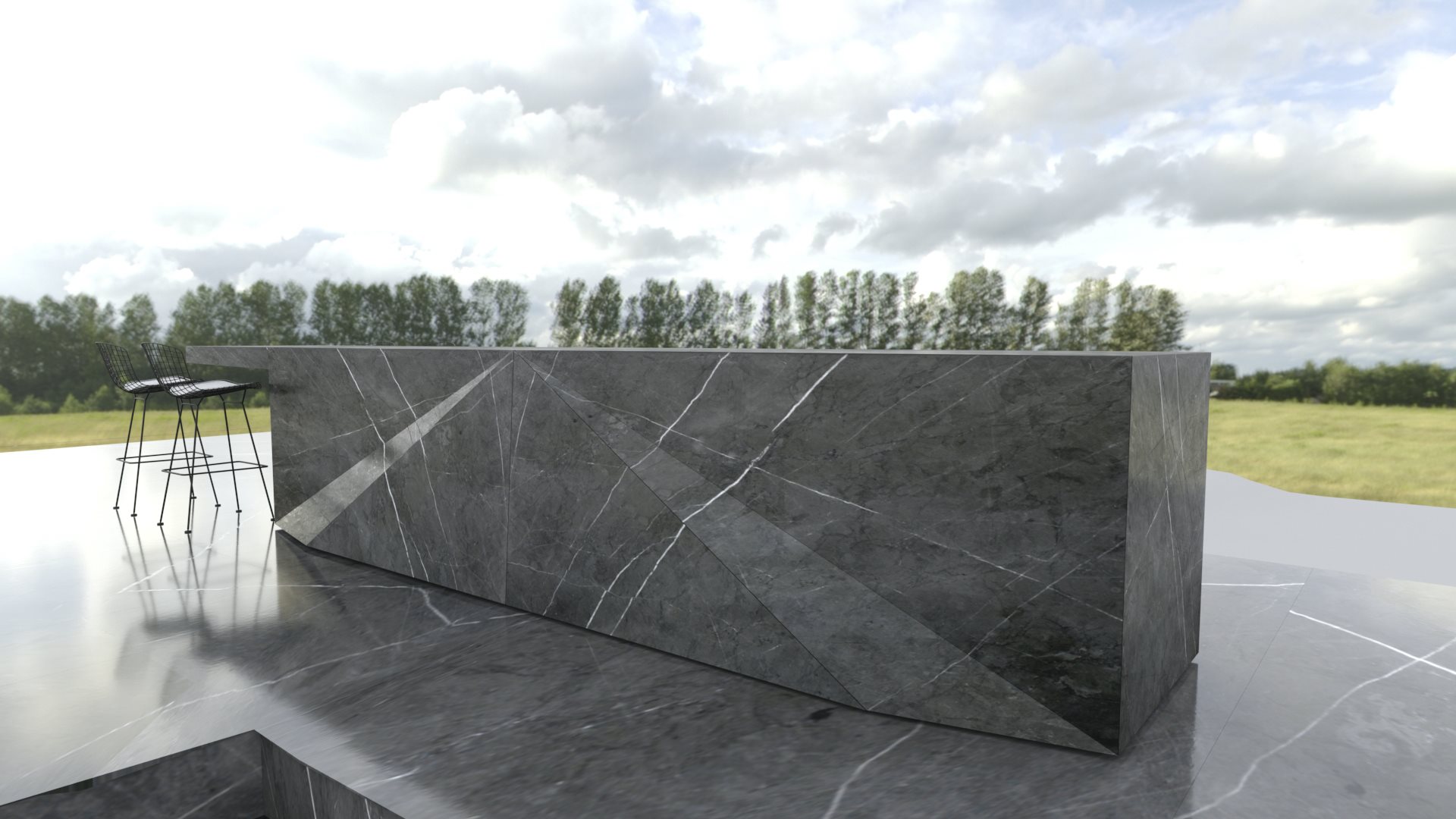 Kitchen isle in grey stone